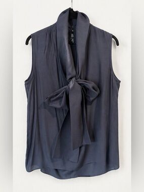 Tibi Navy Sleeveless Bow-Tie Neck Blouse